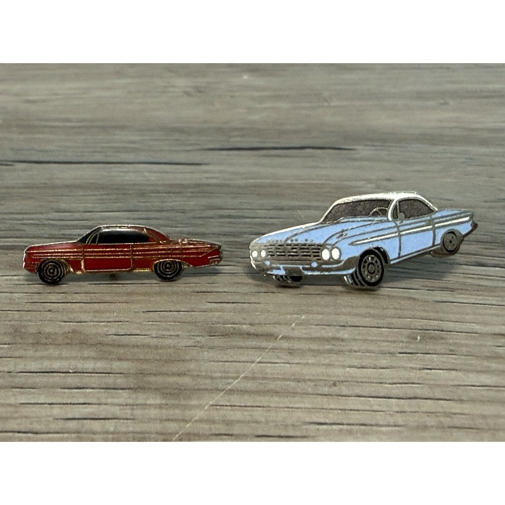 Lot Of 2 Vintage Chevrolet Impala Red Blue Enamel Lapel Pin Classic - No Backing